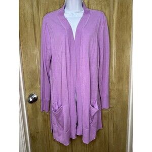 ISAAC MIZRAHI Womens Open Cardigan Sweater Purple Lilac Long Sleeve Size L NEW